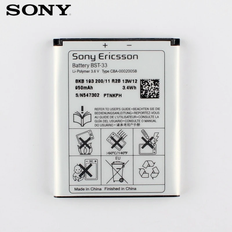 

Original SONY BST-33 Battery For Sony W610 W660 T715 G705 P1 W850 W830 U10 K790 BST-33 Genuine Replacement Phone Battery 950mAh