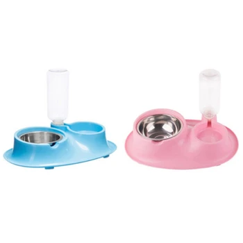

Pet Stainless Steel Dog Cat Bowl Pet Basin Automatic Water Feeding Two Bowl Drinker Dispenser Food Feeder Bottle Bowl Supplies