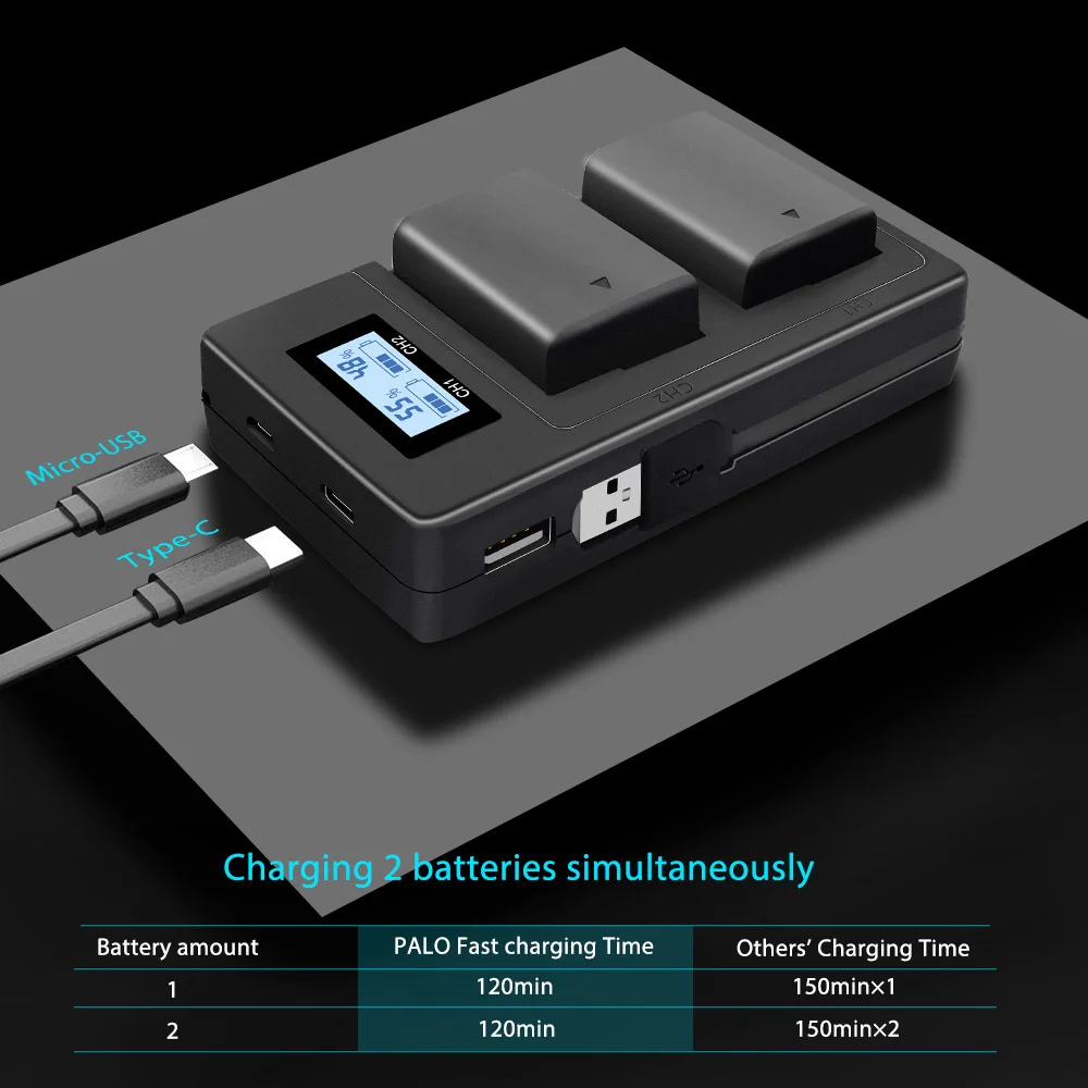 PALO 2 шт. NP-FW50 NPFW50 батарея для камеры+ ЖК-дисплей USB двойное зарядное устройство Быстрая зарядка для sony Alpha a6500 a6300 a6000 a5000 a3000 NEX-3 a7R