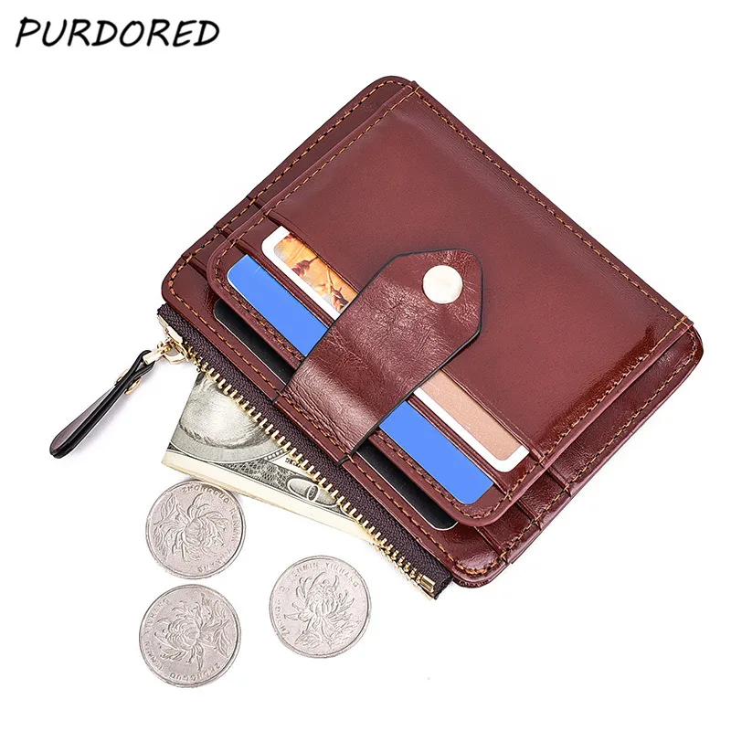 

PURDORED 1 pc RFID Unisex Card Holder Genuine Leather Credit Card Bag Female Credit Card Wallet Coin Purse Dropshipping