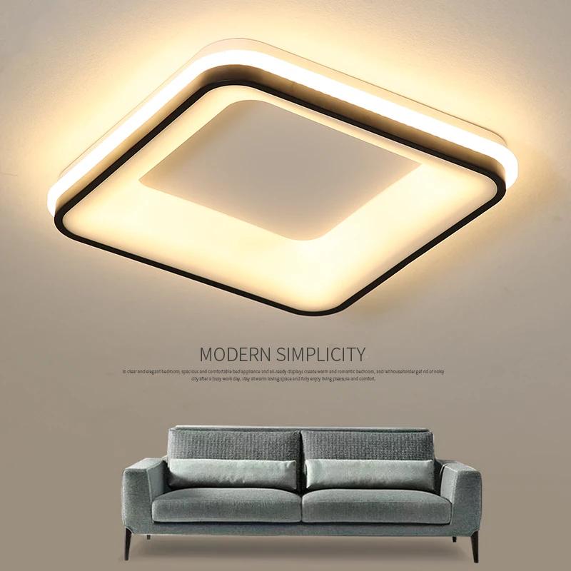 

New Modern led chandeliers black and White Rectangular Living room lamp For Restaurant Bedroom Room with remote control