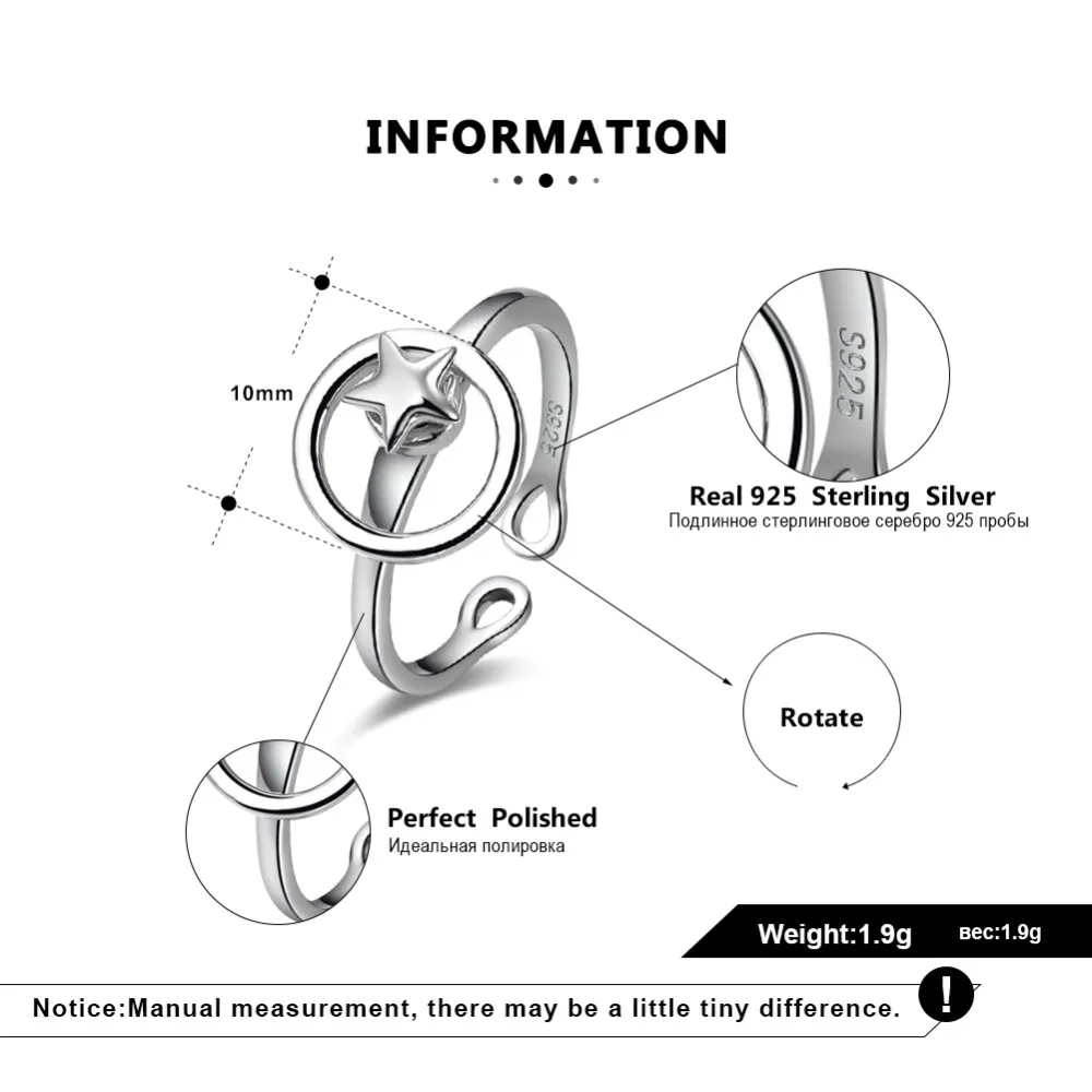 ORSA Драгоценности женский регулируемые кольца 925 Настоящее серебро 925 пробы Star Форма Стиль Для женщин кольцо Модные ювелирные изделия для