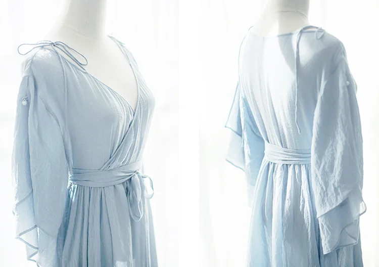 MM150 Новое поступление весна-лето светло-голубое винтажное повседневное длинное женское льняное платье с поясом