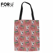 FORUDESIGNS/розовая Женская Холщовая Сумка ручной работы из хлопка питбультерьер принт школьная дорожная Женская Складная Сумка через плечо хозяйственные сумки