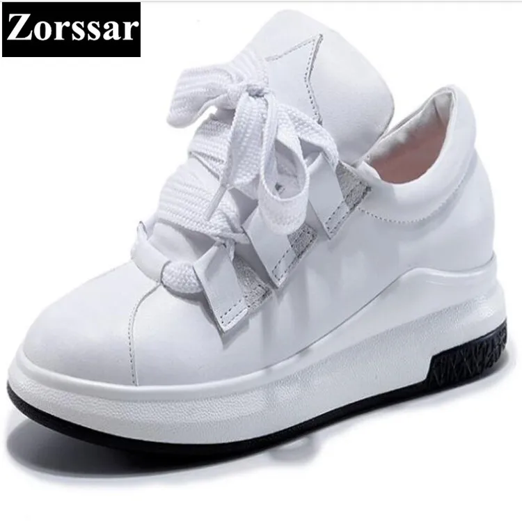 

{Zorssar} 2017 Fashion Genuine leather womens flat Casual high top shoes Lace-up leisure Flats shoes women Walking shoes