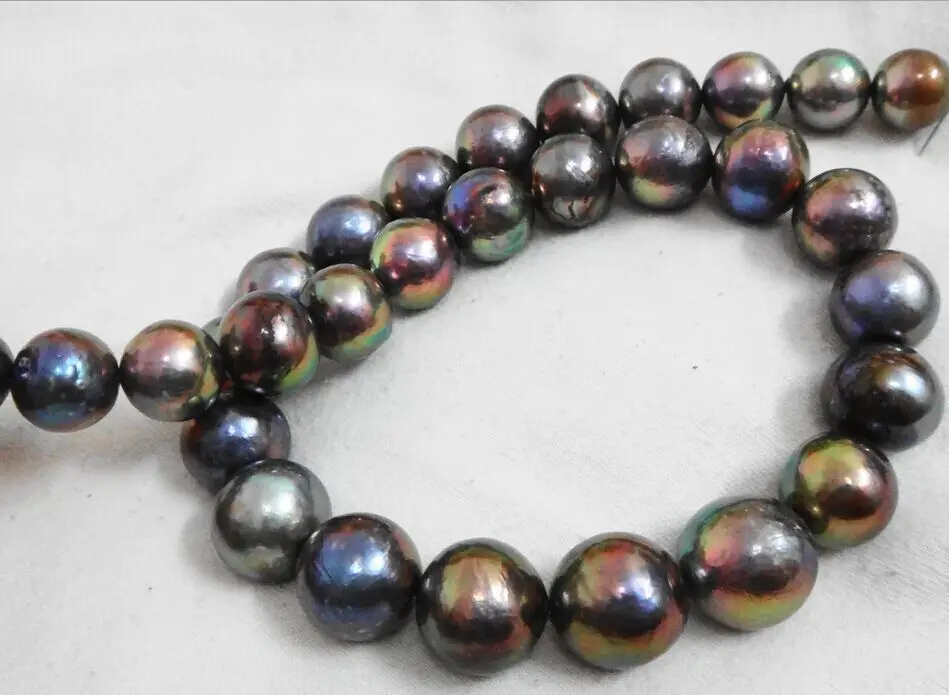 

12.5-16MM SOUTH SEA GENUINE BLACK MULTICOLOR ROUND NUCLEAR PEARL NECKLACE