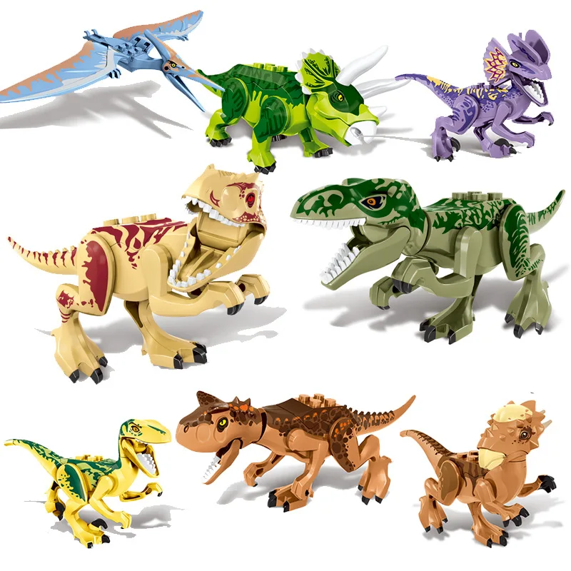 

80pcs/LOT Jurassic Park Jurassic Dinosaur Figures T-Rex Indomirus Pterosauria Triceratop Dinosaurs Building Blocks Toys Zm307