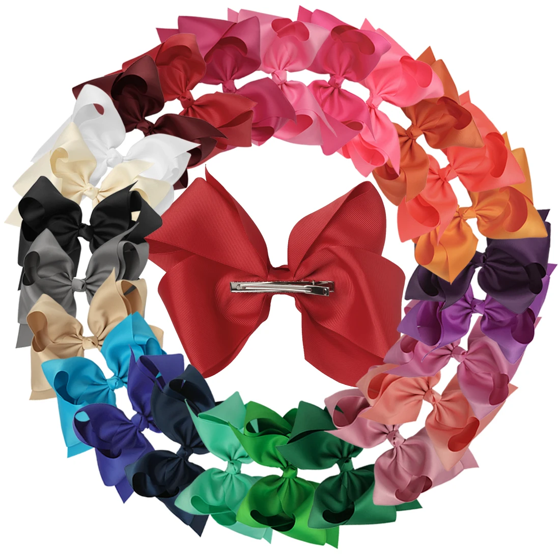 8inch 25 Color Big Bow Grosgrain Ribbon Hair Bows with Alligator Clips Girls Dance Cheer Bows Party Accessories