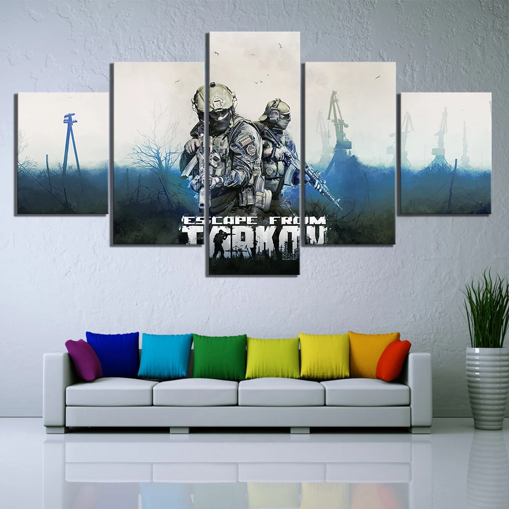 

Home Decor Modular Poster Pictures Wall Art 5 Pcs Escape From Tarkov Video Game Canvas Painting Solider Printed For Living Room