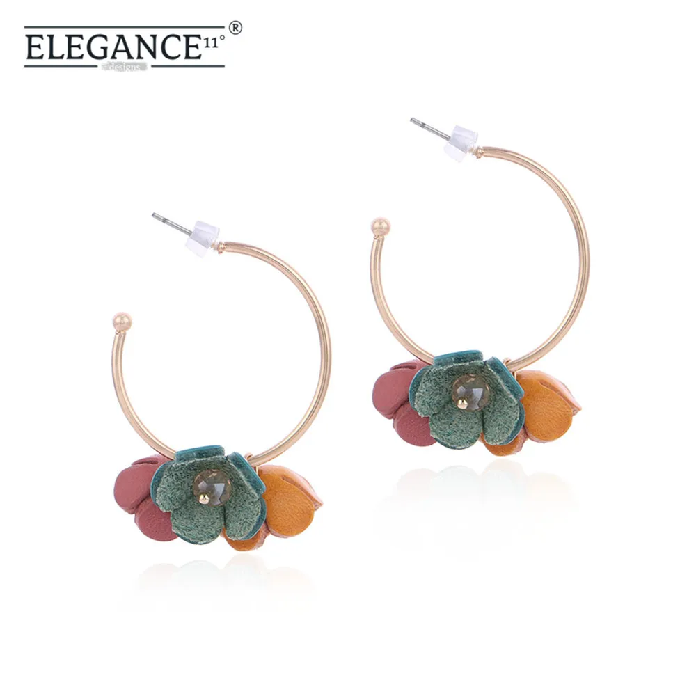 

Elegance Bohemian Flower Earring Big Round Hoop Crystal Floral Pendant Lovely Earrings for Women Fashion Jewelry Wholesale