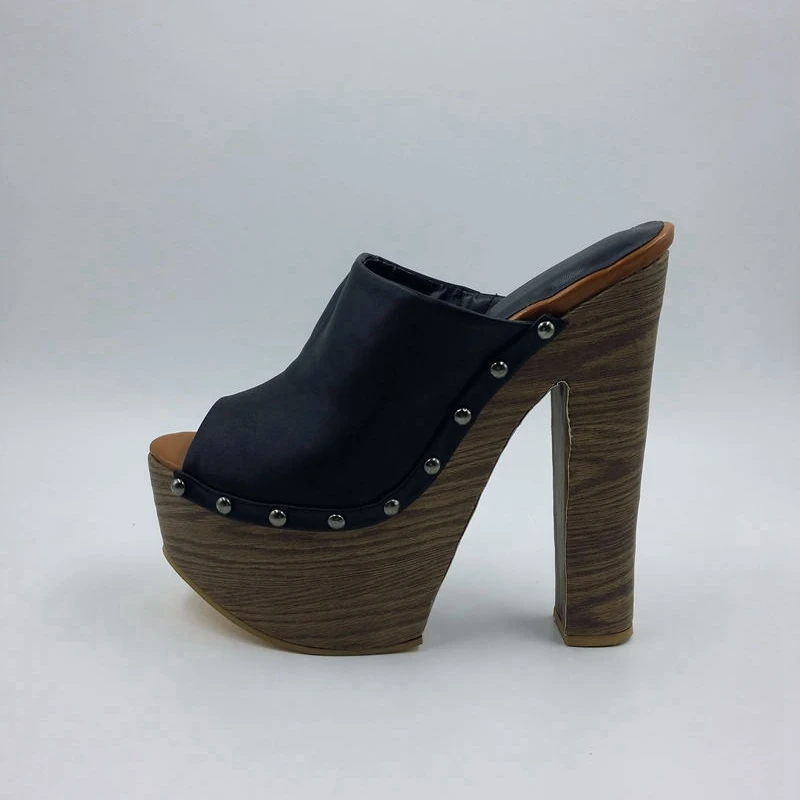 

Women Sandals For Summer Platform Slides Sandalia Feminina High Square Heels Pointed Toe Mature Fashionable Ladies Shoes Beauty