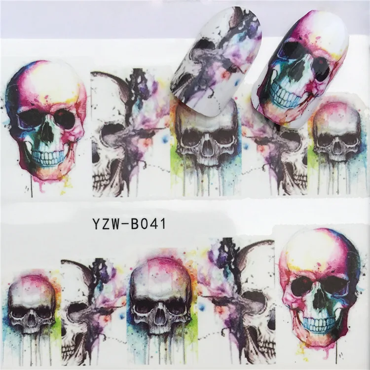 Nail sticker art decoration Hallowmas skull slider adhesive Water Transfer decals manicure lacquer accessoires polish foil | Красота и