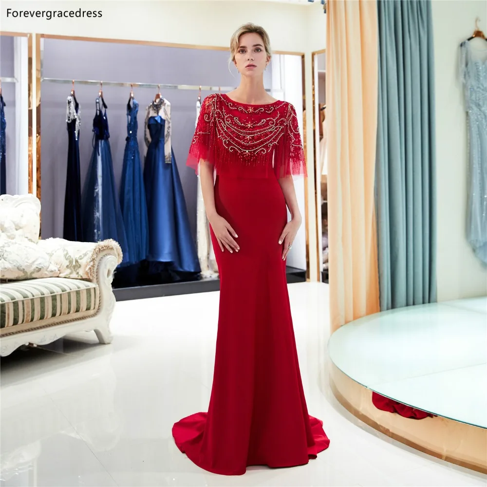 

Forevergracedress Luxury Dark Red Evening Dresses 2019 Mermaid Beading Crystal Formal Party Gowns Plus Size Custom Made