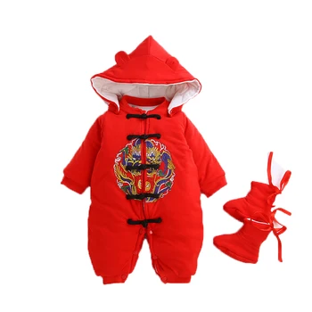 

Newborn Christmas romper cotton winter warm thick jumpsuit for infant clothing toddle baby boys girls romper +hat+shoes 3pcs set