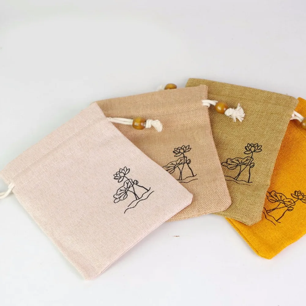 Linen Pouch Linen Bag Jewelry Packaging Display 10pcs Drawstring