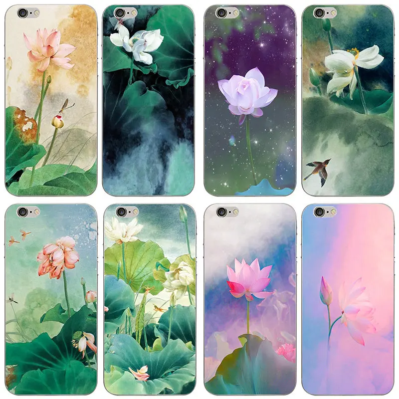 Beautiful Lotus Flower Oil Soft TPU Silicone Phone Cases Candy Colors Leaves for iPhone X XR XS Max 10 7 8 Plus 4 4S 5 5S SE 5C | Мобильные