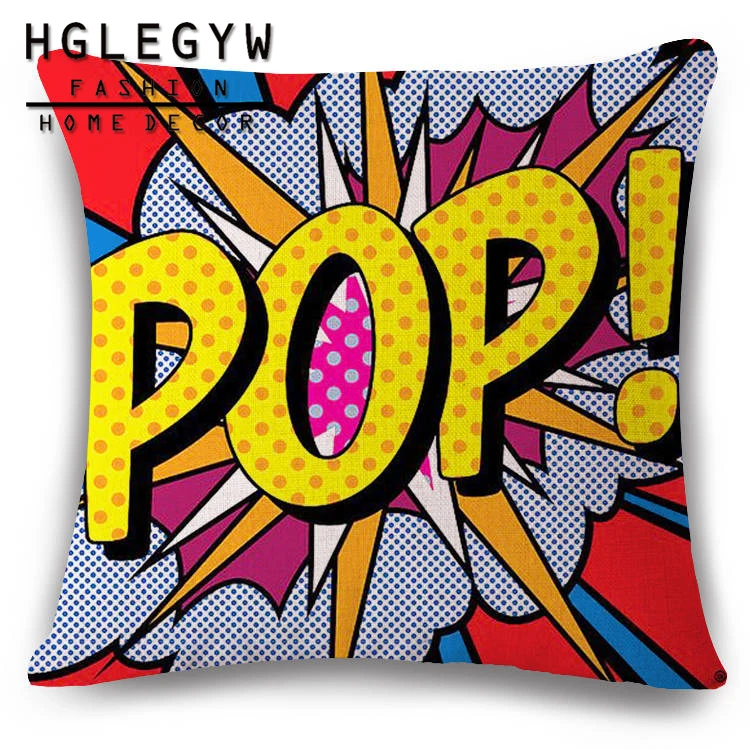 Home Decor Cotton Linen OK-BANG-POP-YAY-ART-ZAP Throw Pillow Case Cushion Cover