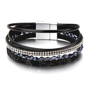 

Amorcome Multilayer Leather Bracelets for Women 6 Colors Boho Style Female Beads Slim Rope Wide Wrap Bracelet Femme Jewelry