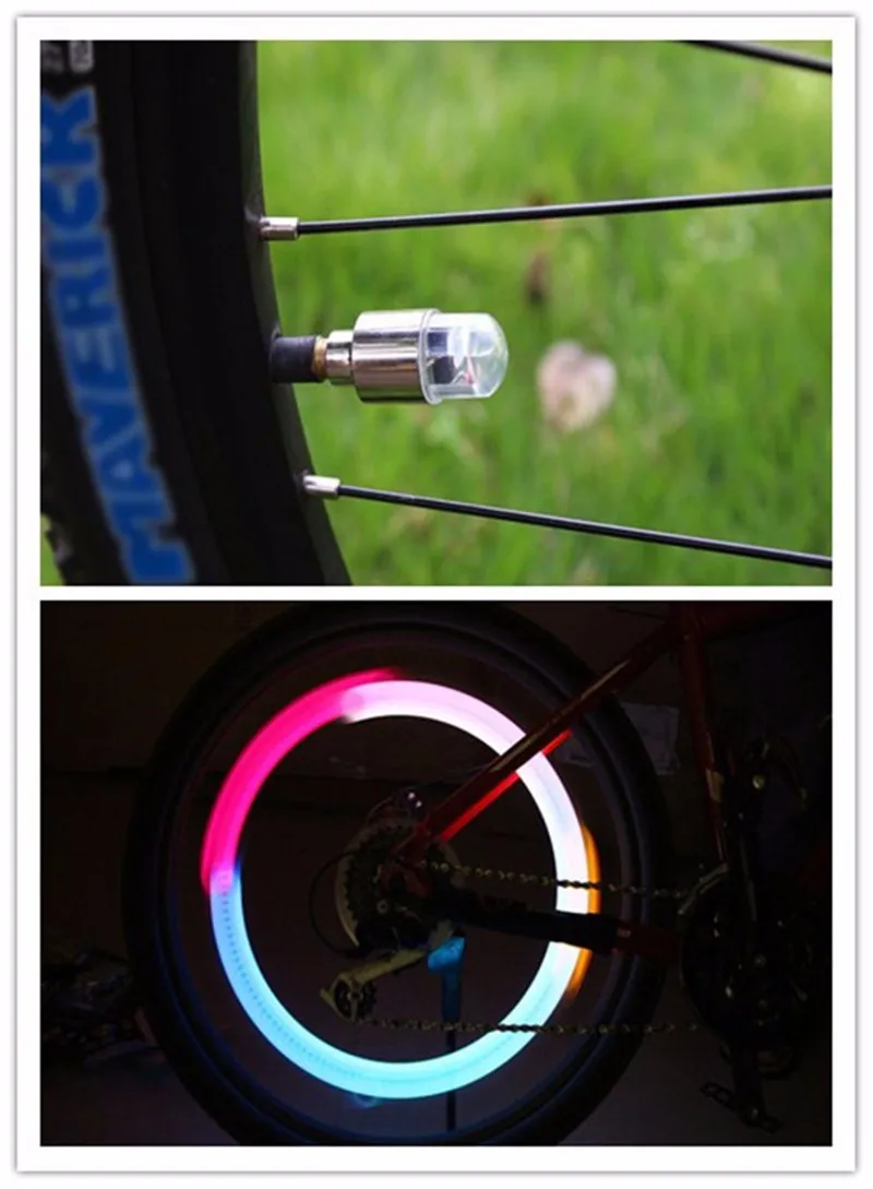 2 шт./упак. велосипед светильник велосипедные шлемы безопасности спиц светодиодный колеса светильник для велосипеда клапан Кепки шин светильник лампы для автомобиля, мотоцикла, цветная(RGB