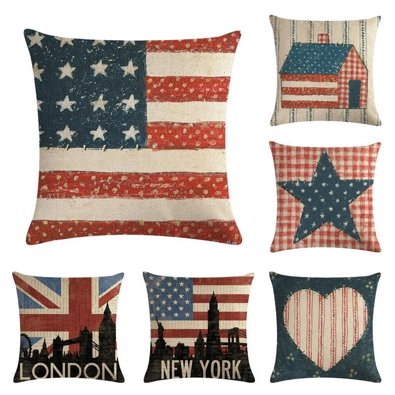 

American Style Flag Decorative Cushion Covers Vintage Retro Pillow Cases Throw Pillows Cover For Bedroom Bed Sofa Home Decor
