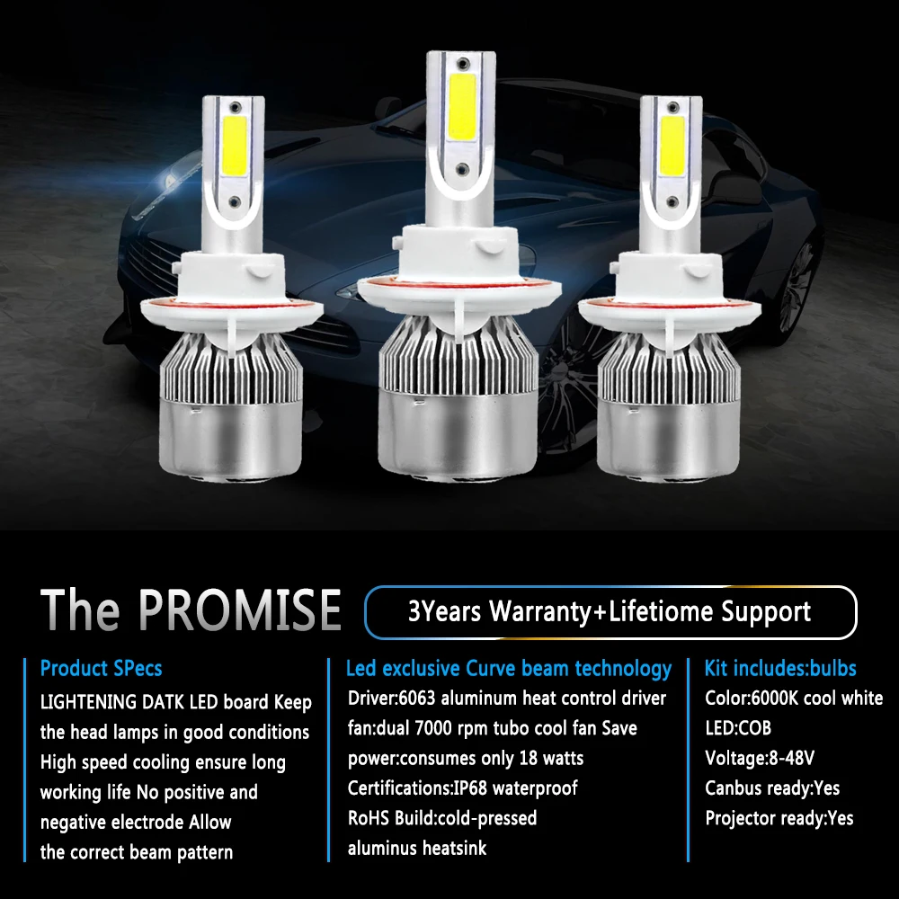 CROSSSUNAI C6 H7 Led H4 H1 автомобилей головной светильник H3 H11 светодиодные лампы для передних автомобильных H13 880 9004 9005 9006 9007 60 Вт 6000k 8000LM автомобильный светильник лампы 12V