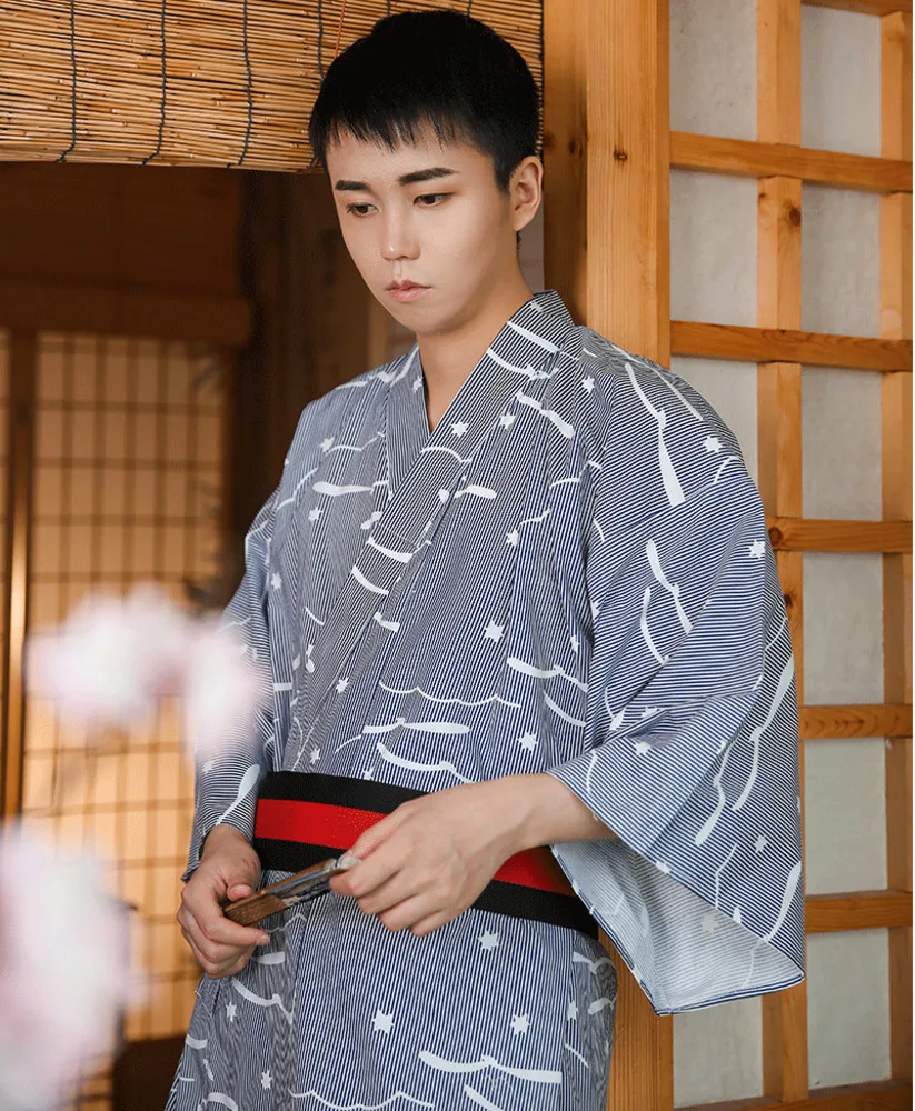 Весенне-осенний халат для влюбленных, роскошное кимоно, летняя мужская сексуальная ночная рубашка, мужской халат, мужские халаты для отдыха, A60611