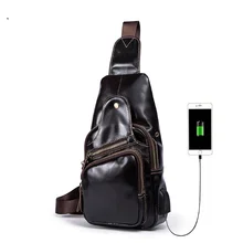 Мужская сумка из натуральной кожи в стиле ретро, Мужская модная повседневная сумка через плечо с зарядкой через USB