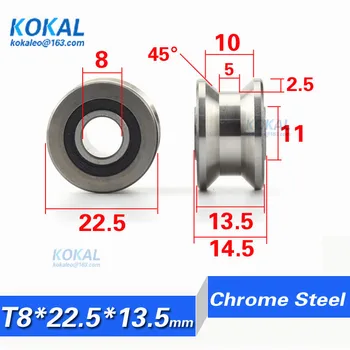 

[T0822-13J]Free shipping 10PCS high loading T U Groove ball bearing wheel pulley guide wire ball roller 0822TT 8*22*13mm