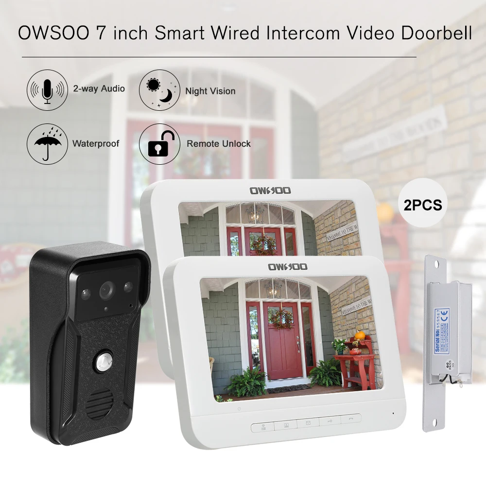OWSOO 7 дюймов видео-телефон двери с не-Электрический Чеканный замок на дверь 1 крытый для контроля уровня сахара в крови с IR-CUT открытый Камера проводной видеодомофон