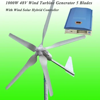 

Hot Selling 5 Blades Rated 1000W 48V Wind Generator & Rated 1KW Wind Solar Hybrid Charge Controller Wind Power Generator Kit