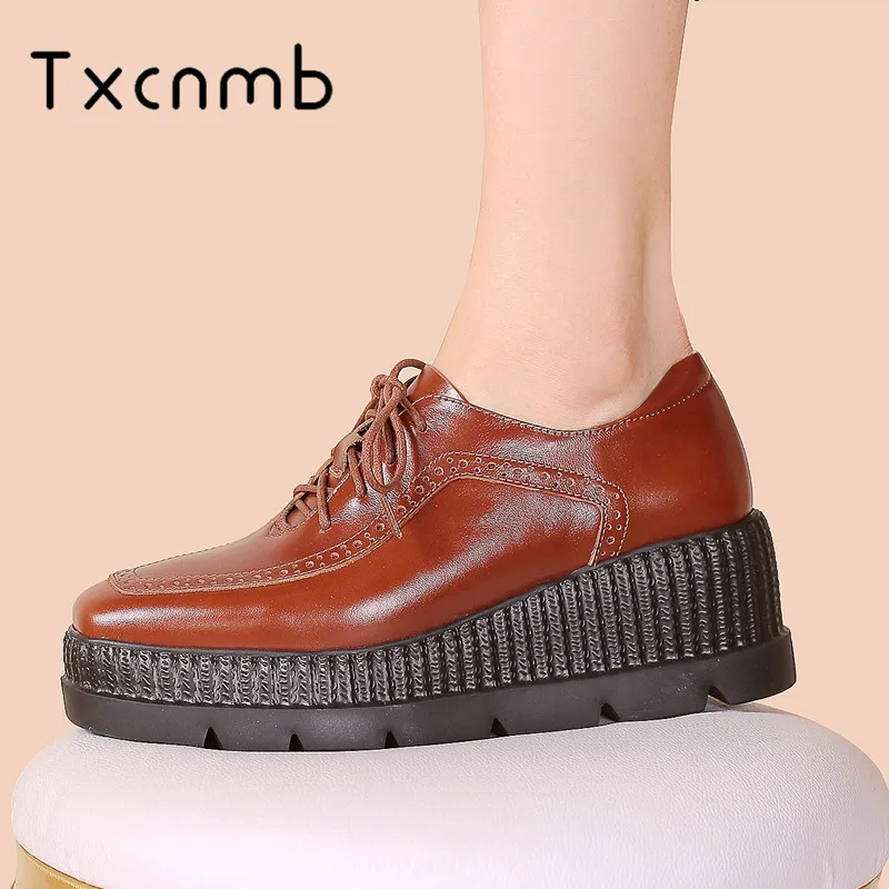 

TXCNMB Strange Style Women Pumps wedges high heel platform 2019 Spring winter New Genuine Leather Party casual Single Shoes