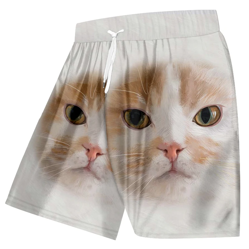 UJWL Человек Лето стиль пляжные шорты 3D печатных животных большеглазая кошка личности милые свободные мужские большие размеры 5XL