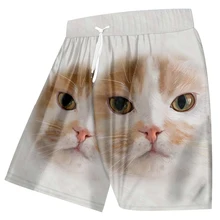 UJWL Человек Лето стиль пляжные шорты 3D печатных животных большеглазая кошка личности милые свободные мужские большие размеры 5XL