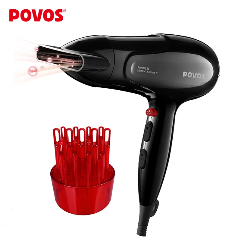 POVOS Black Hair Dryer With Professional Blow Dryer Hot and Cold Wind ...