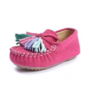 

Girls Shoes Genuine Leather Loafers Baby Toddlers Shoes Flats with Tassels Princess Shoes with Bow Pink Rose Red Blue Size 21-30