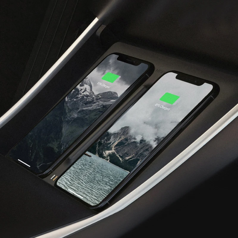 

Wireless Phone Charger Dual Phones Charging Anti-skid Car Mount Auto For Tesla Model 3 For All Qi enabled Android devices