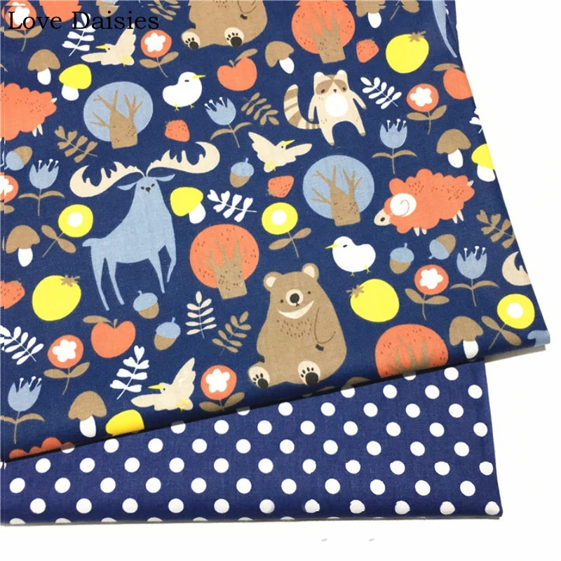 

100% cotton Cartoon NAVY Brown bear Animals Trees Fruit Polka Dot Fabric DIY for Kids Bedding Apparel Dress Handwork Craft Decor