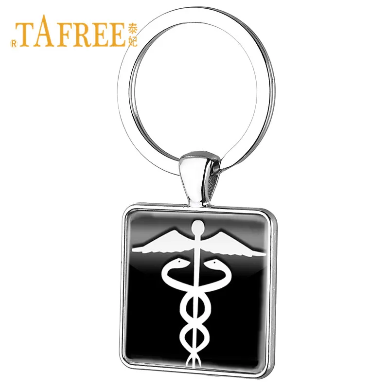 

TAFREE Classic Caduceus Medical Symbol Keychain Key Bag Pendant Charm Square Key Chain Doctor Physician Assistant Gift MS32