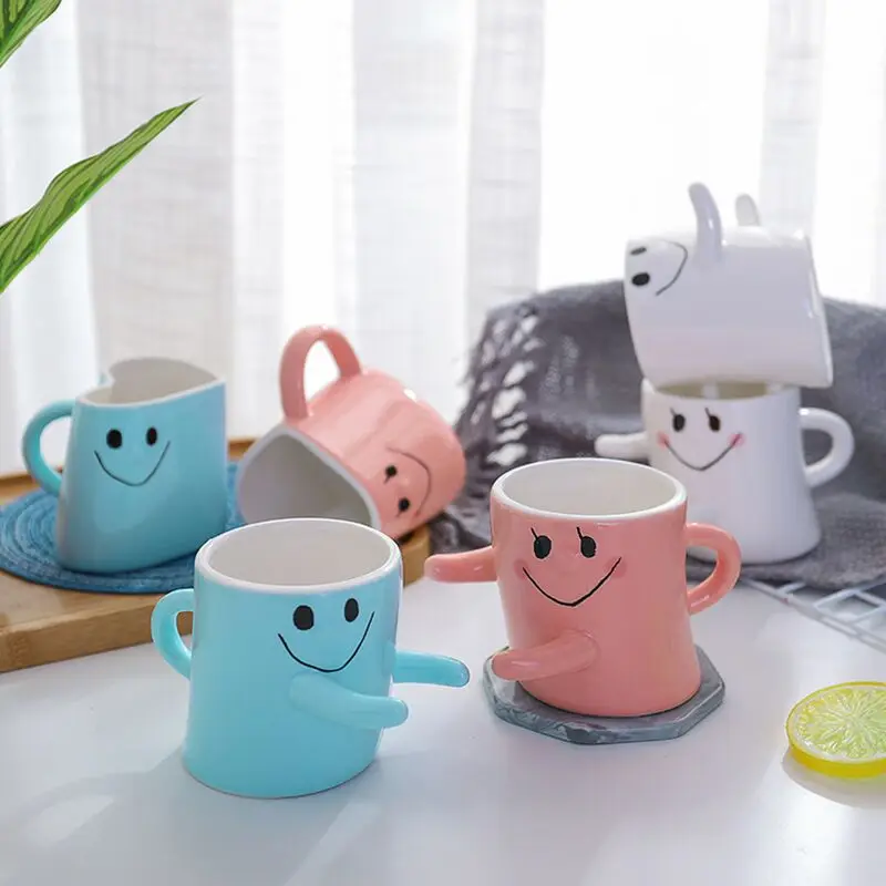 2 шт./лот, мультяшная керамическая кружка для кофе, молока, пары, объятия и улыбка, чашка для пары, счастливый подарок на всю жизнь для влюбленных