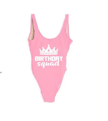 OKOUFEN, купальник на день рождения, королевская команда, сексуальный пляжный летний купальник с открытой спиной, модный купальный костюм, купальники с буквенным принтом - Цвет: pink white SQUAD