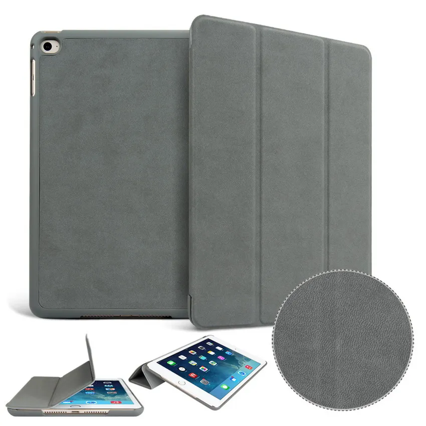 Чехол для iPad Air 2 Ультра тонкий легкий вес PU Высокое качество олень кожа Смарт авто сна Пробуждение планшет чехол A1566'A1567 - Цвет: Air2-lu-wen-Gray