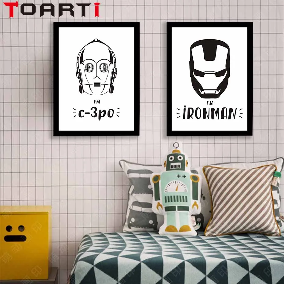 Superhero Symbol Theme Wall Art Modern Black&White Canvas Painting Vintage Posters&Prints Nordic Living Room Home Decor Pictures (4)