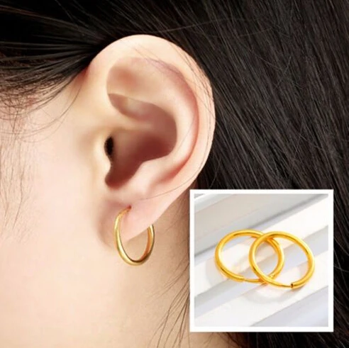 Женские маленькие круглые серьги кольца 24 к желтое золото|earring holder jewelry display|earrings