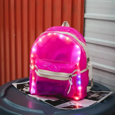 Женские рюкзаки, рюкзак, блестящая Желейная женская сумка, фонарь, светодиодный светильник, прозрачный рюкзак, Электронная сумка, mochila feminina D40 - Цвет: Ярко-розовый