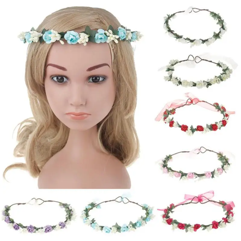 Women Girl Rose Flower Crown Children Hair Band Artificial Flower Head