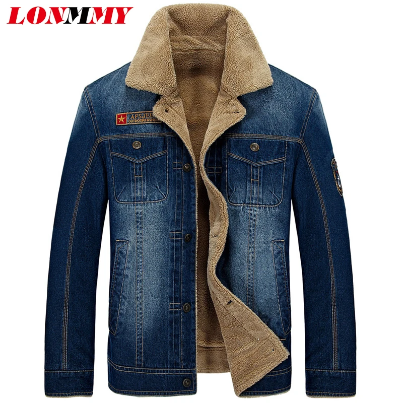 LONMMY Denim jacket men Velvet Lapel collar Slim fit Fashion cowboy