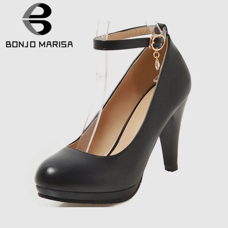 

BONJOMARISA Brand New Plus Size 31-47 Ankle Strap Ladies High Heels Platform Shoes Woman Party Office Spring Autumn Pumps