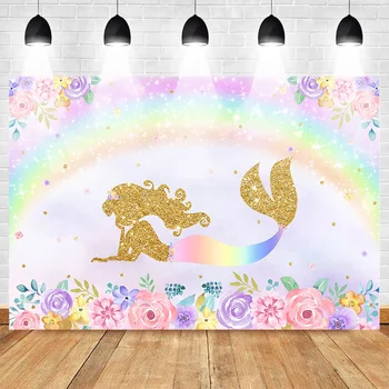 

Mermaid Photography Backdrops Photocall Rainbow Birthday Party Photo Background Flower Newborn Baby Shiny Backdrop
