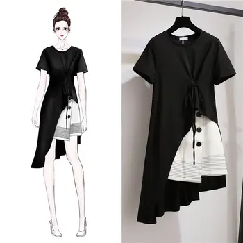 

Two Piece Set Women Big Size Summer Mini Dress 2019 New Casual Female Sets Black Summer Long Top and White Short Skirt Suit f151