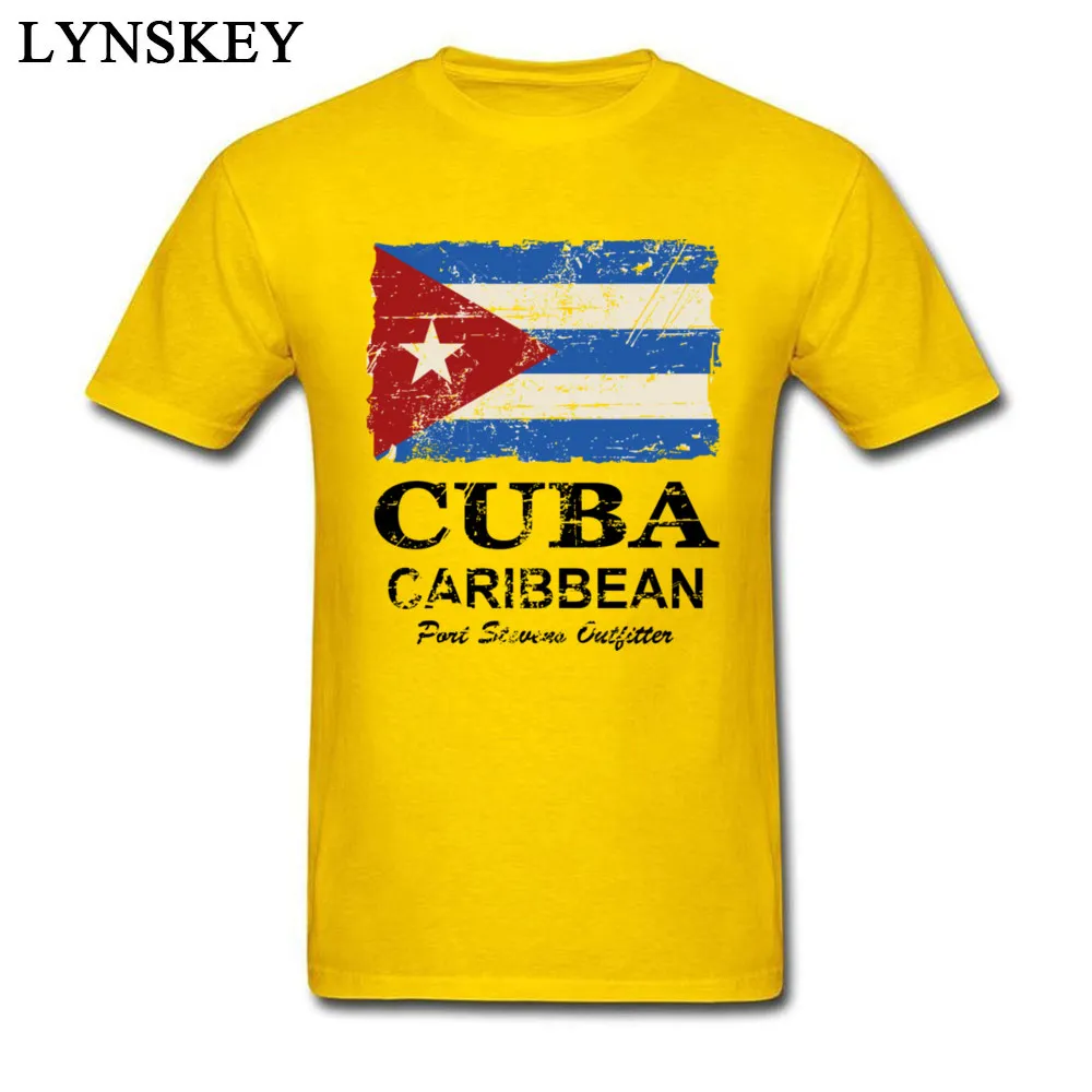 Cuba Flag - Vintage Look O-Neck Men T Shirt Summer Autumn Custom Tops T Shirt Short Sleeve Fashionable 100% Cotton Normal Tee Shirts yellow
